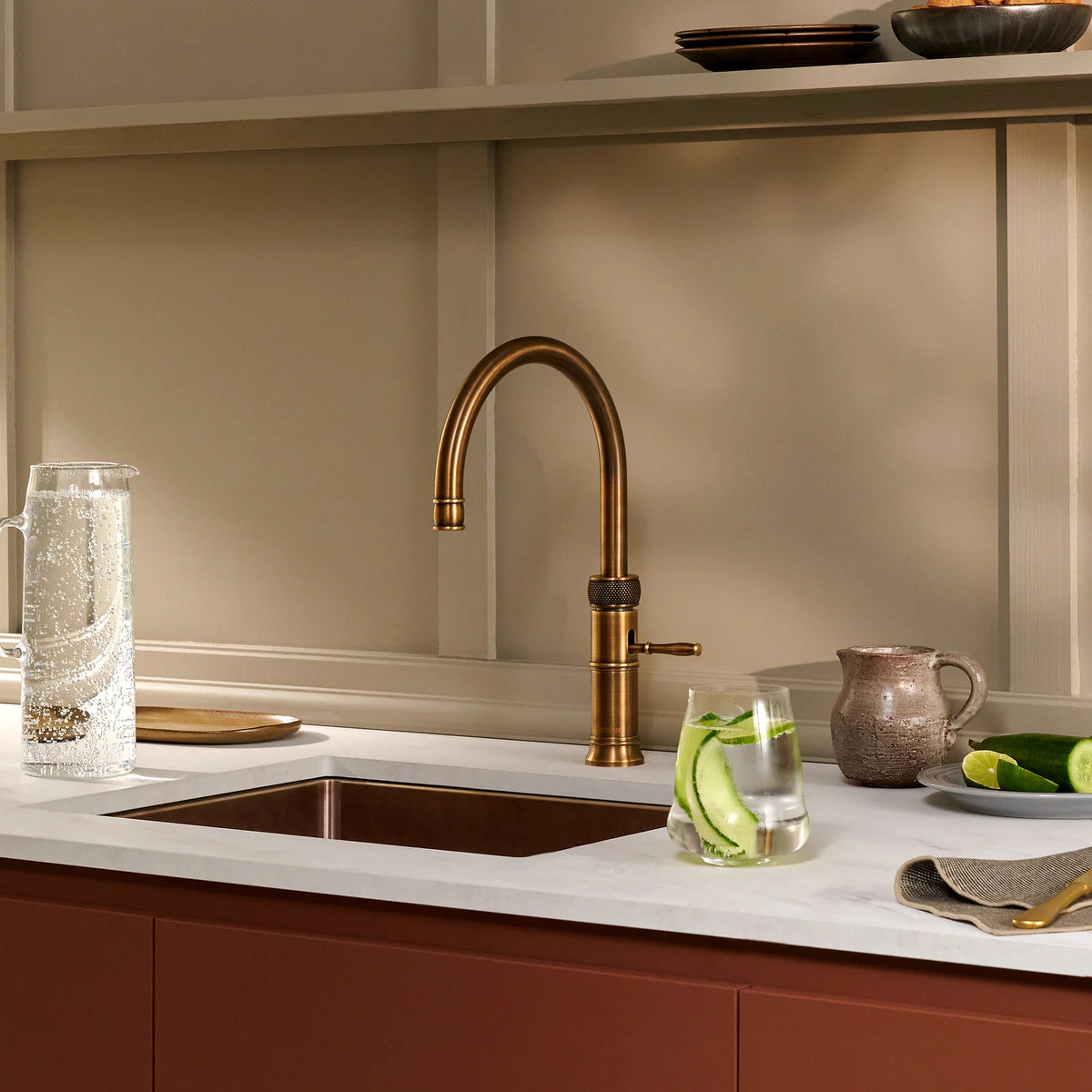 Quooker Classic Fusion Round finition Laiton patiné — robinet eau bouillante 100 °C