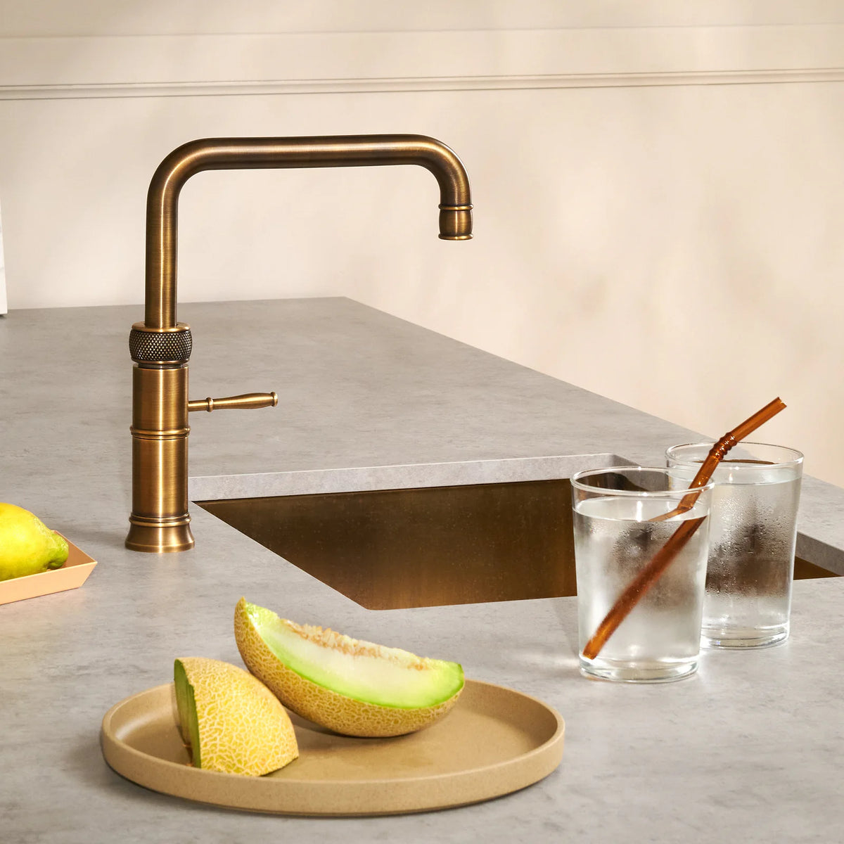 Quooker Classic Fusion Square finition Laiton patiné — robinet eau bouillante 100 °C