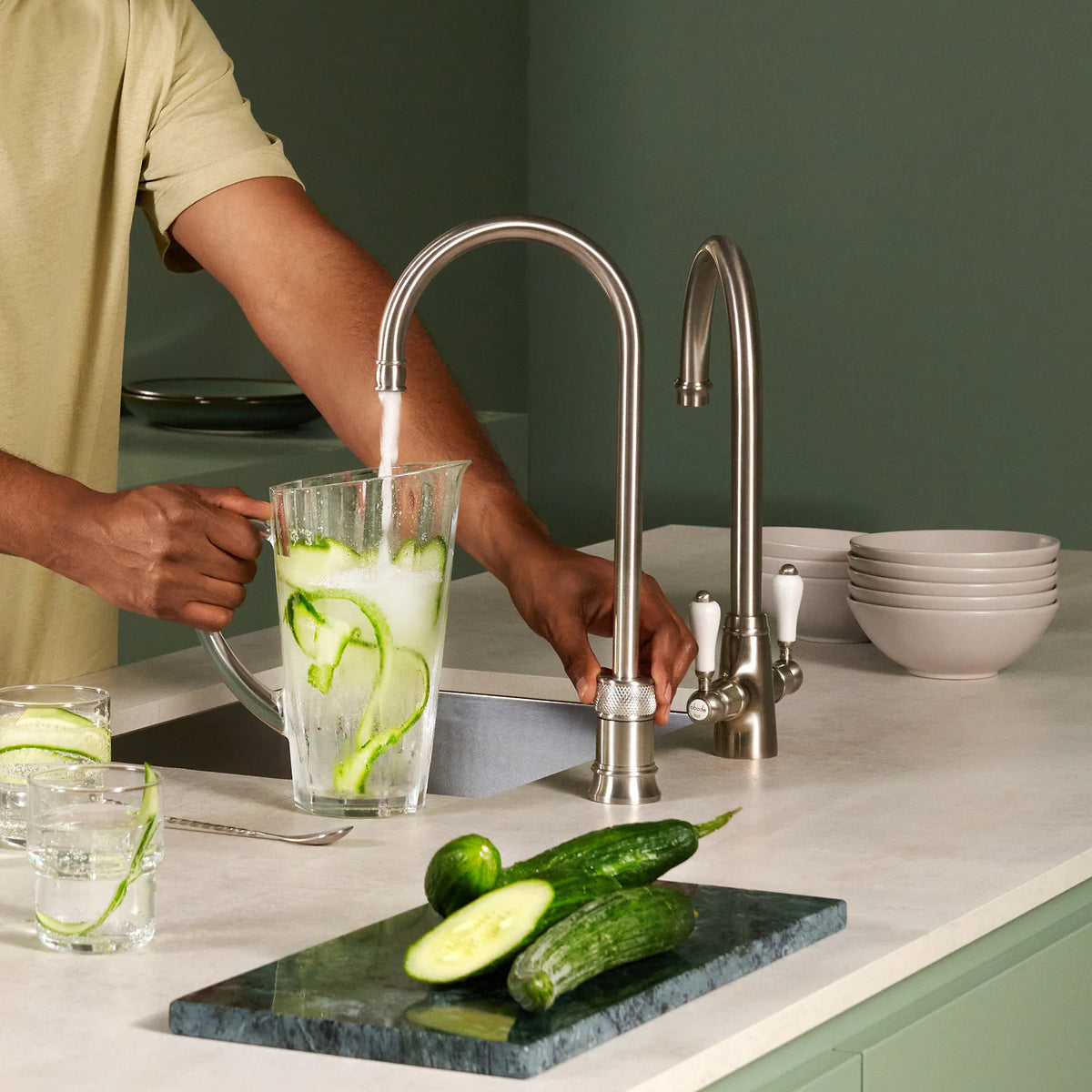 Quooker Classic Single tap Round finition Acier inoxydable — robinet eau bouillante 100 °C en situation