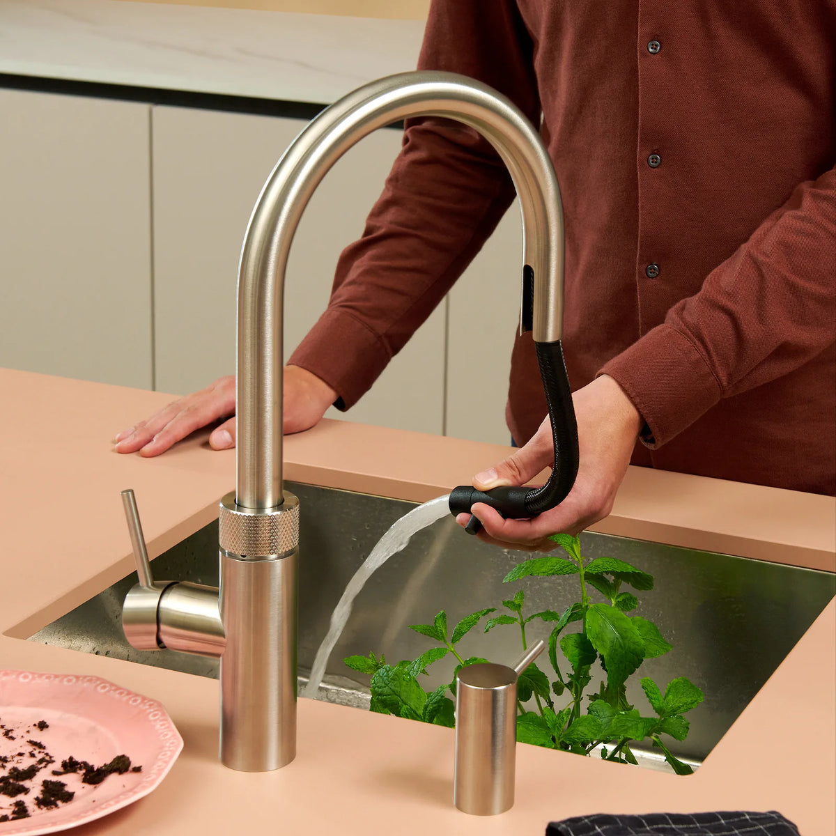 Quooker Flex Round finition Acier inoxydable — robinet eau bouillante 100 °C