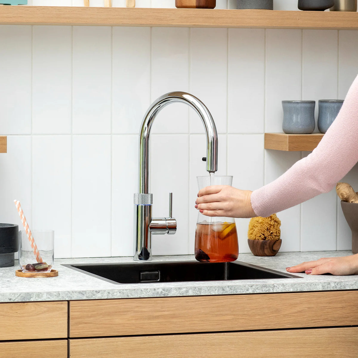 Quooker Flex Round finition Chromé — robinet eau bouillante 100 °C en situation