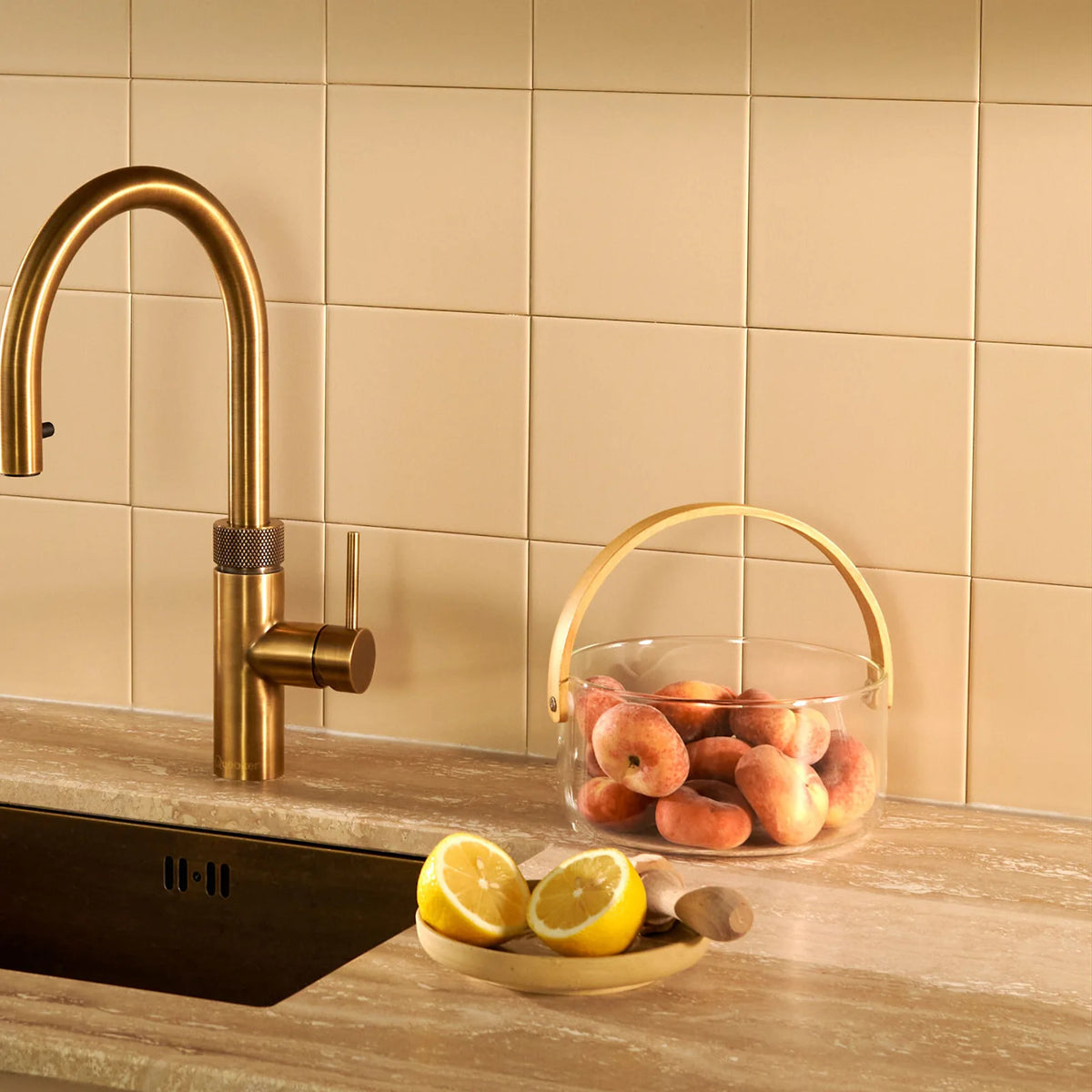 Quooker Flex Round finition Laiton patiné — robinet eau bouillante 100 °C