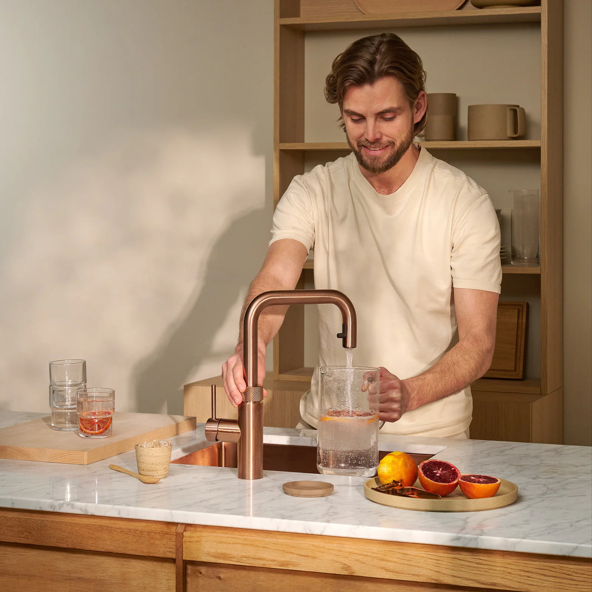 Quooker Flex Square finition Cuivre rosé — robinet eau bouillante 100 °C en situation