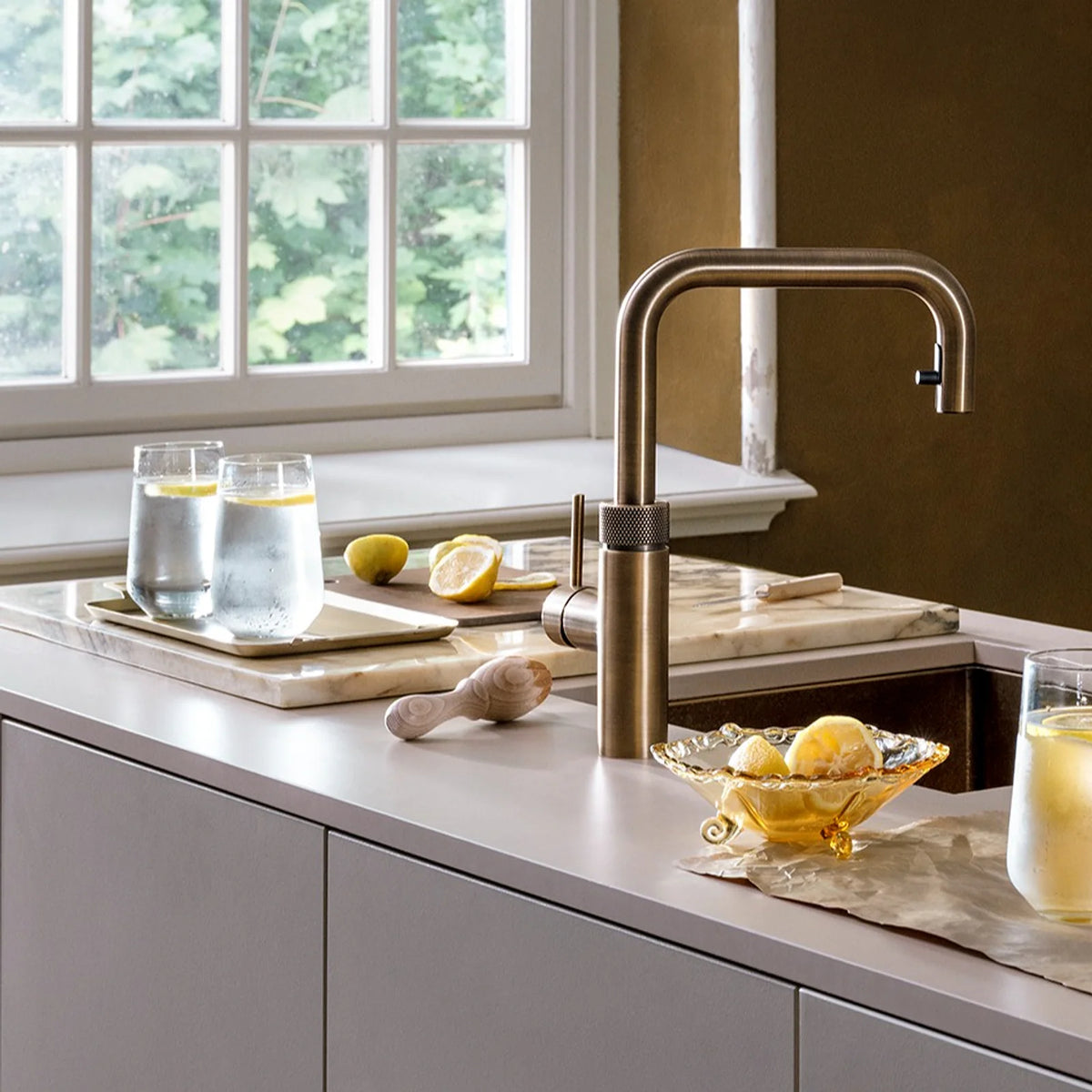 Quooker Flex Square finition Laiton patiné — robinet eau bouillante 100 °C
