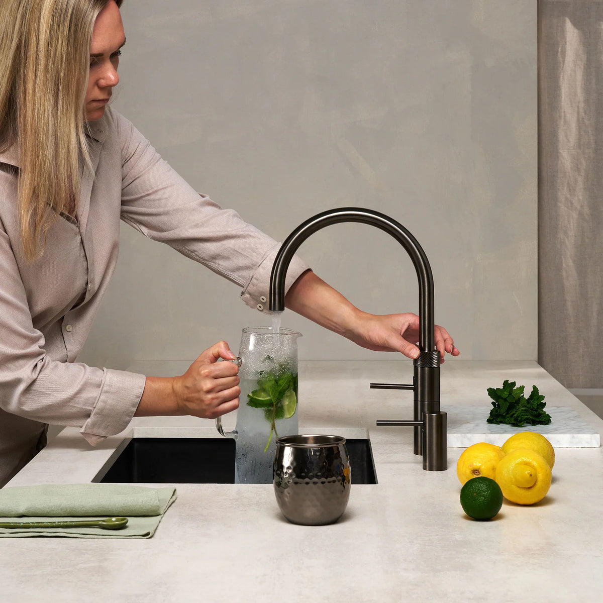 Quooker Fusion Round finition Gunmetal — robinet eau bouillante 100 °C