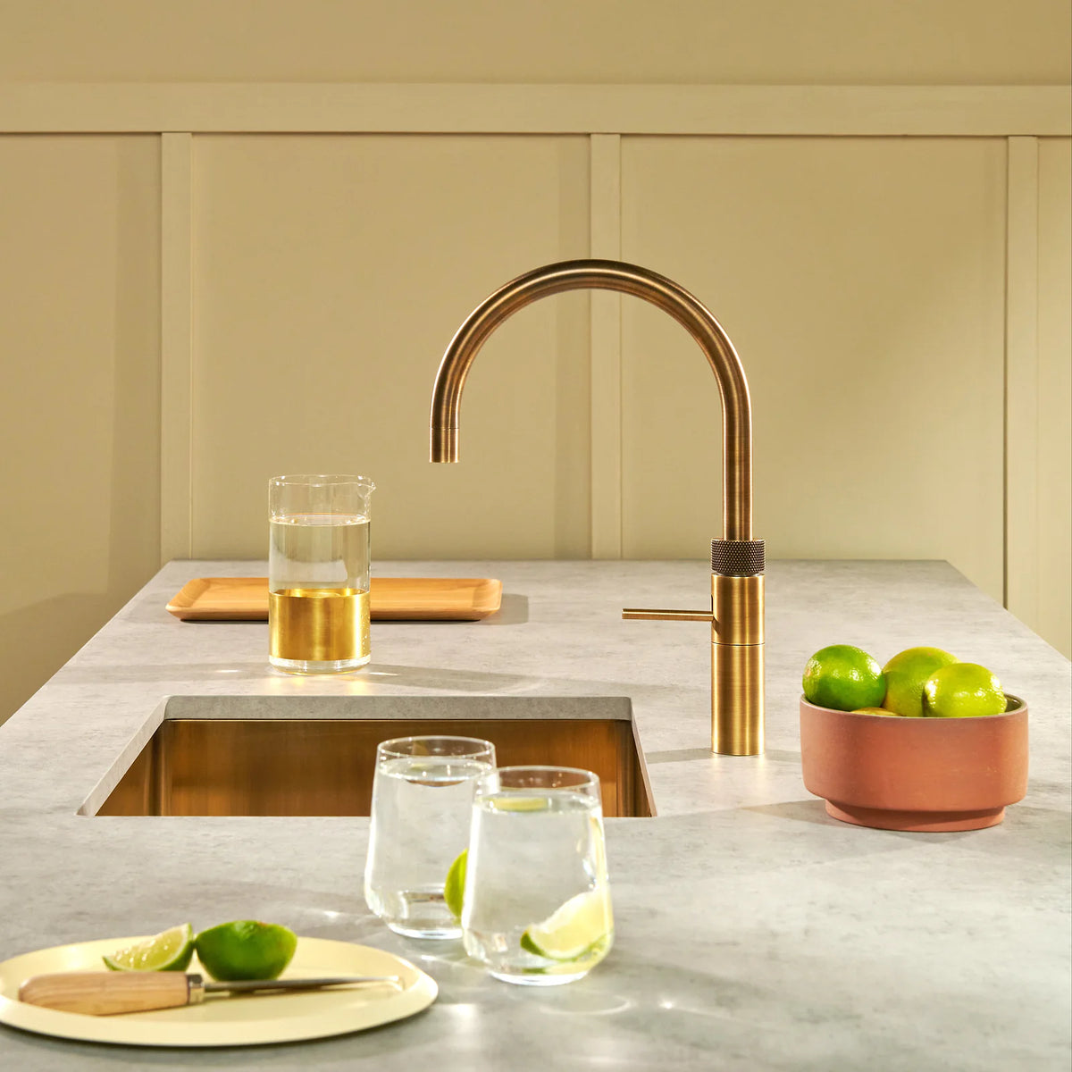 Quooker Fusion Round finition Laiton patiné — robinet eau bouillante 100 °C