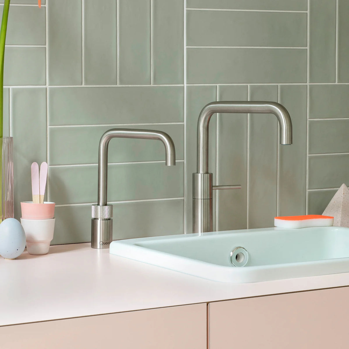 Quooker Nordic Twintaps Square finition Acier inoxydable — robinet eau bouillante 100 °C