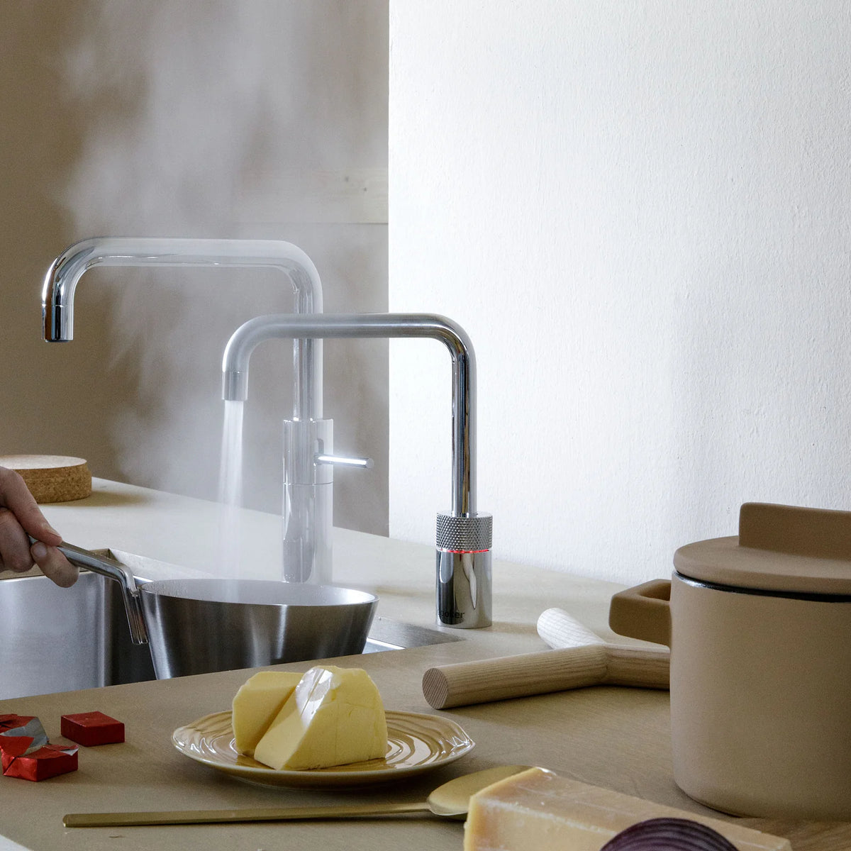 Quooker Nordic Twintaps Square finition Chromé — robinet eau bouillante 100 °C en situation